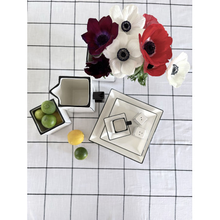 Nappe en coton lavé  Tile  blanc / noir