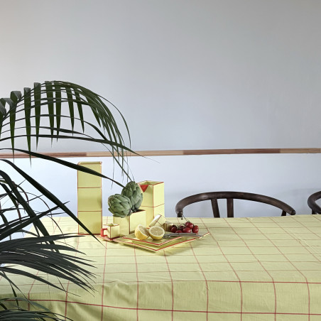 Nappe en coton lavé Tile jaune / orange