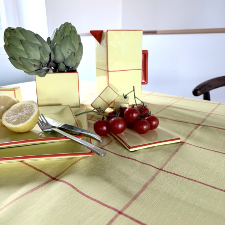 Nappe en coton lavé Tile jaune / orange