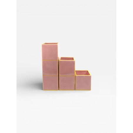 Vase Triple Tile rose / jaune