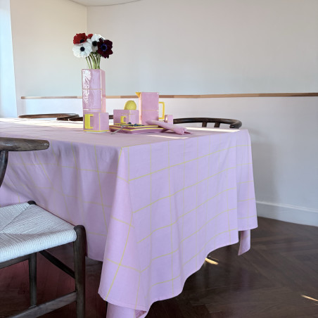 Nappe en coton lavé Tile rose / jaune