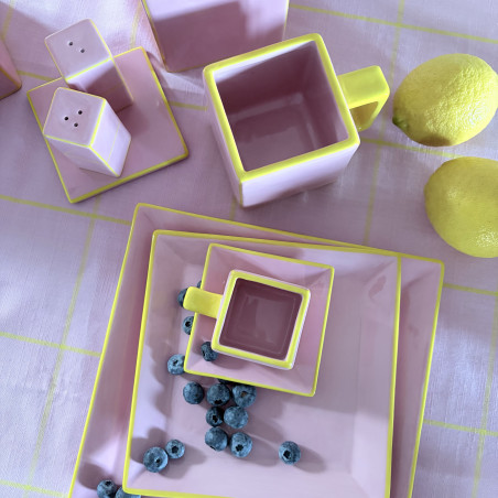 Nappe en coton lavé Tile rose / jaune