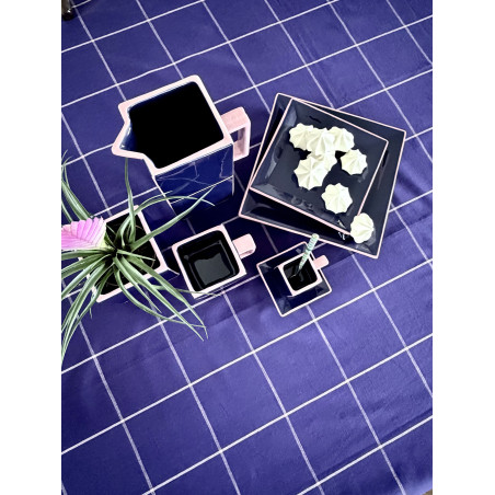 Nappe en coton lavé Tile bleu / rose