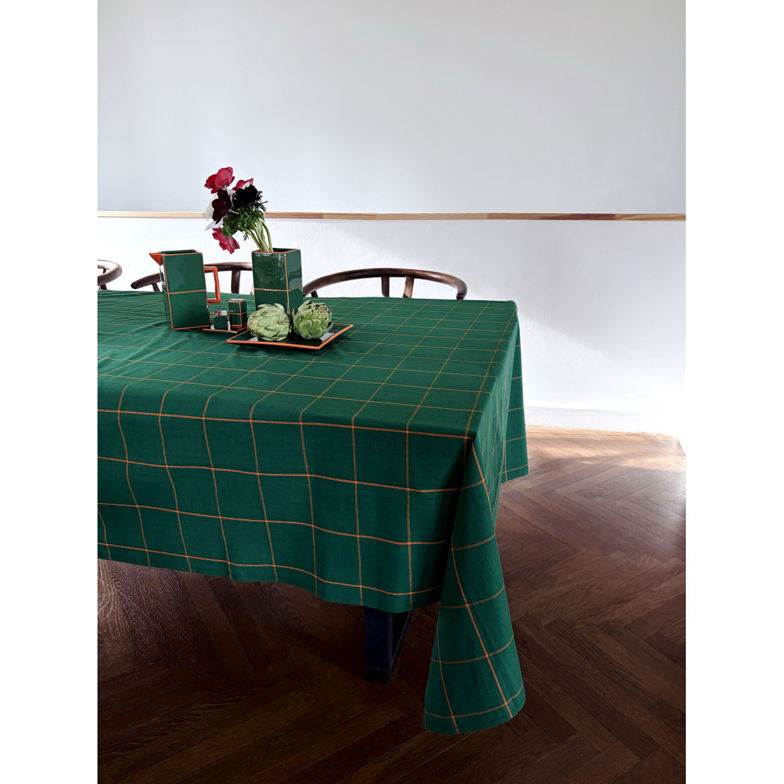 Nappe en coton lavé Tile vert / orange
