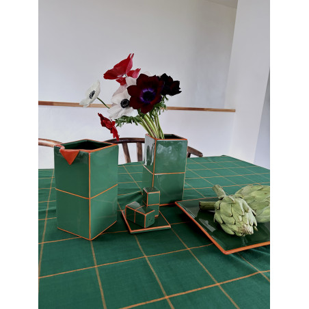 Nappe en coton lavé Tile vert / orange