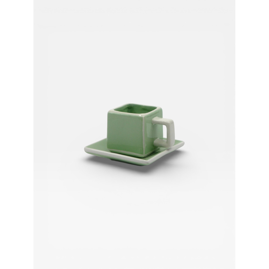 2 Tasses à café en barbotine verte de Gien