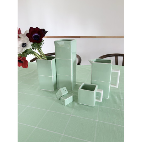 Nappe en coton lavé  Tile vert / blanc