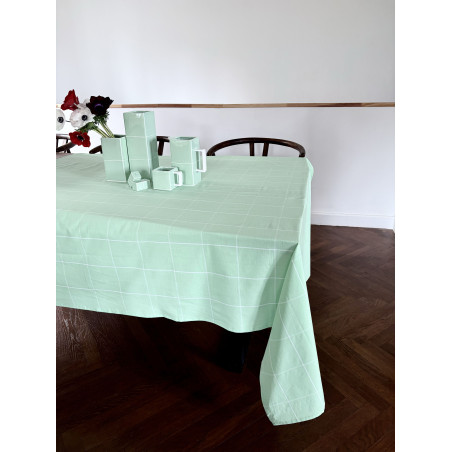 Nappe en coton lavé  Tile vert / blanc