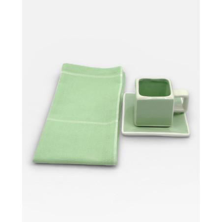 Lot de 6 sets de table - serviettes de table Tile vert / blanc