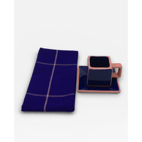 Lot de 6 sets de table - serviettes de table Tile bleu / rose