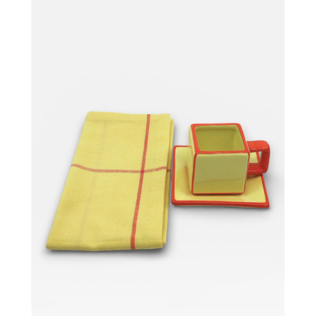 Lot de 6 sets de table - serviettes de table  Tile jaune / orange
