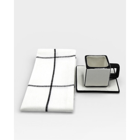 Lot de 6 sets de table -serviettes de table Tile blanc / noir