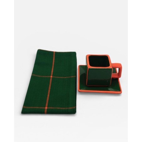 Lot de 6 sets de table - serviettes de table Tile vert / orange